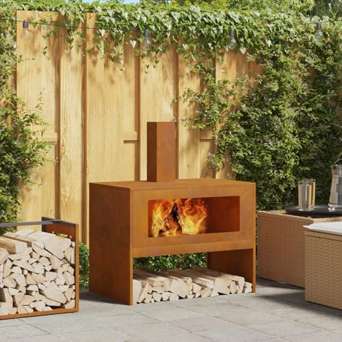 SKM Feuerstelle mit Rauchabzug 80x50x96 cm Cortenstahl,Heim & Garten, Kamine,Braun,17.8KG,858937