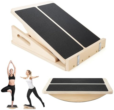Wadendehner Balance Board 2in1 Holz – 4 Winkel, Für Zuhause & Büro | Schrägbrett, Kipp Plattform, 15 25 30 35°, Rutschfeste Matte, Bodenschutz, Tragbar, Griff, Massivholz, 90 kg, Anfänger