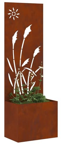 vidaXL Garden Planter with Decorative Panel Rusty 50 x 140 cm, Garden and Terrace, Modern Outdoor Divider, Decorative Inlays, Sleek Privacy Screen Partition, Contemporary Enclosure