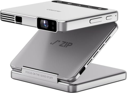 Aurzen ZIP Tri-Fold Truly Portable DLP Projector, Pocket Size, Zero-Lag Focus, One-Click Screen Mirroring, Full-Screen Mode, Type-C Fast Charging, 5,000mAh Battery, Indoor Outdoor Mini Projector,White