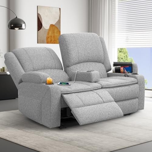 SQUEBILIFE Recliner Chair 2 Seater Sofa Set with Reclining Mechanism, Console Buit-in Cup Holders, USB Ports, Side Storage Pockets Fabric Reclining Sofa