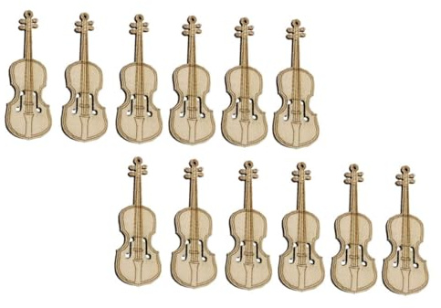 Kisangel Miniatur Geige 12 Stück aus Holz Kleiner Violine Dekor Musikalische Violine Ornament für Minilandschaften Heimwerkerarbeiten Hohe Verschleißfestigkeit