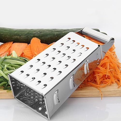 4-seitige Edelstahl-Reibe für Käse, Karotten, Gemüse, Obst, Küche, Lebensmittelschneider, Zerkleinerer mit feinen mittelgroben Reiben, 21,5 x 8,5 cm