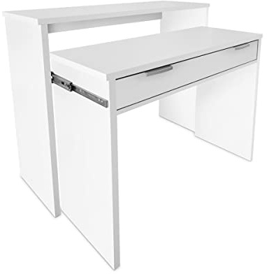 amuéblate Online - Mesa de Escritorio Totalmente Extensible Modelo Alaska, Mesas para Ordenador, Color Blanco, Práctica y Funcional, Medidas: 90 cm (Ancho) x 33/64 cm (Fondo) x 73/86,5 cm (Alto)