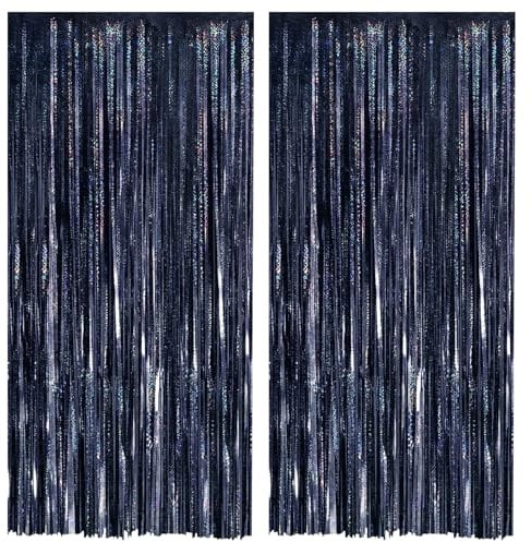 Alaoo Lametta-Vorhang, Aluminiumfolie, Fransenvorhang, Schwarz, 2.5m*2pcs | hängende Türschlangen, Party-Luftschlangen, Dekorationen für Geburtstagsparty, Abschlussfeier, Weihnachten, Fotohintergrund