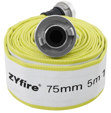 ZYfire Feuerwehrschlauch 75mm x 5m | 3 Zoll Schlauch mit B-Storz Kupplung | 10 Bar Betriebsdruck, -25°C~+60°C, Korrosions- & Abriebfest, Flach Aufrollbar, Flexibler Wasserschlauch für Industrie Gebäude