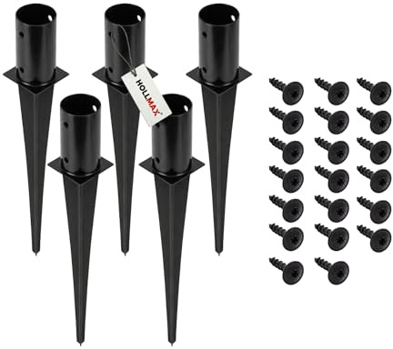 HOLLMAX 5 Stk. Einschlaghülse/Bodenhülse rund (81 mm) inkl. Schrauben, pulverbeschichtet schwarz, für gefräste und teilgefräste Pfosten