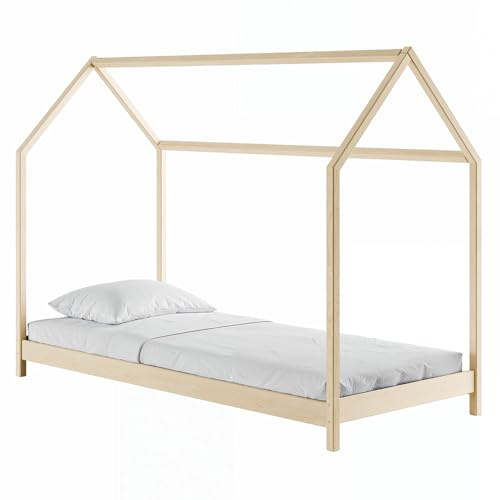Niedriges Kinderbett aus Holz, Lucky 80x160 Kiefer, Naturholz, Matratzenrahmen