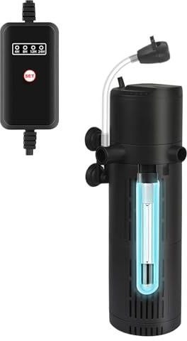 kswiown Aquarium Filter 500L/H Anti Algen UV Klärer Innenfilter | Aquarium Innenfilter mit Belüftung und Regendusche, Leis Algenvernichter Wasserpumpe, Aquarien geeignet für 50–125L