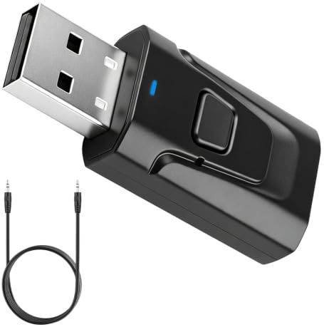 Adaptador Bluetooth USB 5.0 Transmisor y Receptor 2 en 1 con Jack 3,5 mm, Audio Estéreo Inalámbrico para TV PC Coche, Altavoces y Auriculares, Manos Libres, Plug & Play Sin Retraso, Baja Latencia