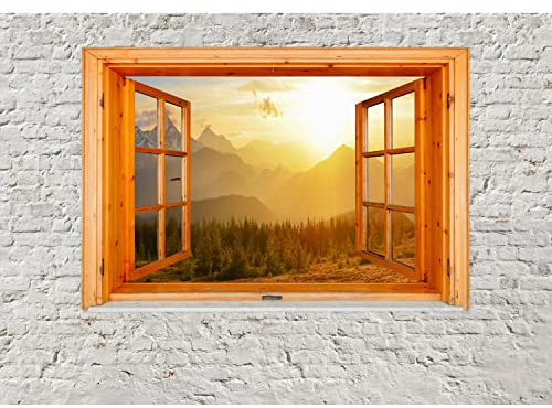 Runa Art Fototapete Fenster zum Sonnenuntergang Berge 352 x 250 cm Vlies Tapeten XXL Moderne Wandtapete Wohnzimmer Schlafzimmer Weiss Orage 9208011b