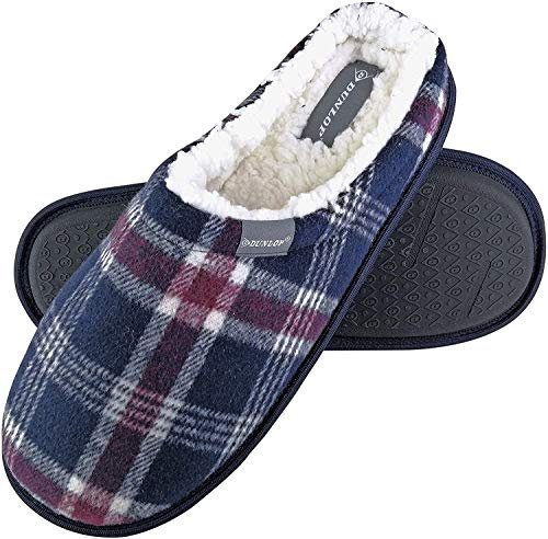DUNLOP - Herren Kariert Winter Warm Fleece Plüsch Gefüttert Hausschuhe mit Innenfell (45 EU, 7179 Navy)