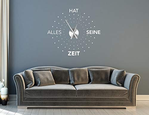 tjapalo® a31 Wanduhr Wohnzimmer Wandtattoo Uhr Wandaufkleber Sprüche Alles hat seine Zeit mit Uhrwerk - viele Farben zur Auswahl, Größe: B65xH58cm (+Uhrwerk silber), Farbe: weiß