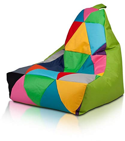 Ecopuf - Sessel Wohnzimmer - Keiko Patchwork S/M Polyester Sack Sitz - Entspannungssessel zum Sitzen - Sack Pouf reißfest schmutzabweisend - Pouff mit Handgriff - Wohnungseinrichtung - Grün Nc1