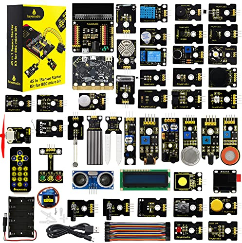 KEYESTUDIO BBC Micro: bit V2.2 Ultimate Sensor Starter Kit Programmierbares Funktioniert mit Microbit V2, Blöcken und Python Code Projektbeispielen für Micro bit mit 45 Projekten