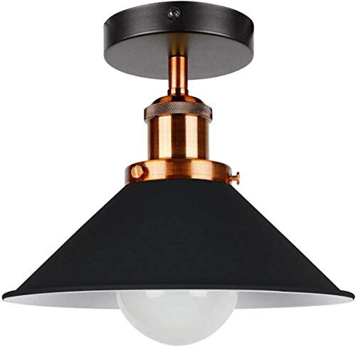 DC VOLTAGE Vintage Ceiling Light Semi Flush Mount Industrial Metal 22cm Black Inner White E27 Holder Lamp Shade for Living Room Kitchen Bedroom Hallway Corridor Restaurant