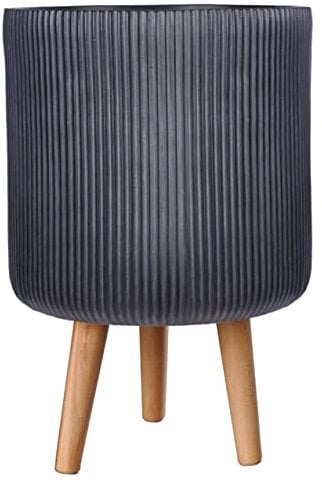 IDEALIST 26cm Large Indoor Plant Pot for Trees | Fluted Black Reinforced Stone Planter with Legs| Flower Pot Cover D26 H46 cm, 15 litres