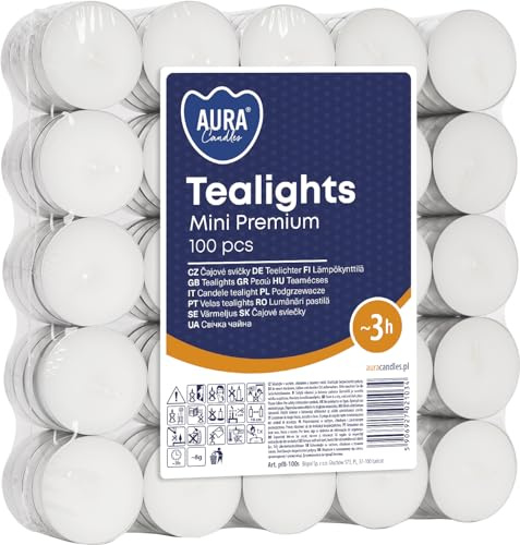 Teelicht Teelichter 100 Stück weiß, in einem Stapel verpackt, geruchsneutrale Teelichter, 3 Stunden brennend, kleine Kerzen für Kerzenhalter, 10 g, ø3,9 x 1,35 cm