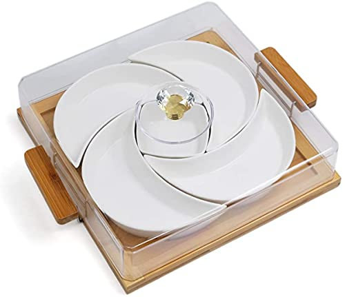Assiette De Fruits, Assiette De Fruits Secs En Céramique Avec Couvercle, Plateau De Service Pour Les Collations Ménagères, Assiettes De Bonbons Et De Noix, Adapté À Diverses Occasions, Blanc