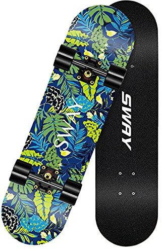 VOMI Skateboard 79 x 20 cm Double Kick Deck Concave Komplettboard 7 Lagen Kanadischer Ahorn Komplett Skateboards Trick Standard Longboard mit ABEC 7 Kugellager für Anfänger Jugendliche,A