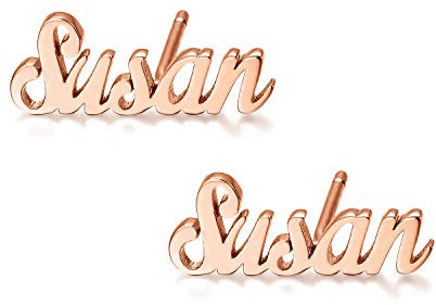 SOULMEET Sterling Silber Buchstaben Ohrstecker personalisierte Namensohrringe für Frauen (roségoldene Farbe, Sterling-Silber)