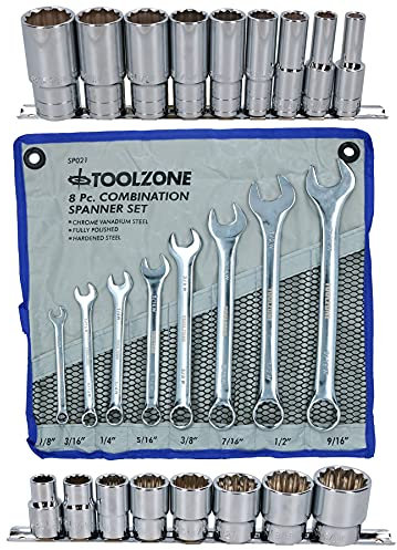 AB Tools Shallow + Deep Whitworth Sockets 1/2 Drive + BSW Combination Spanners 25pc