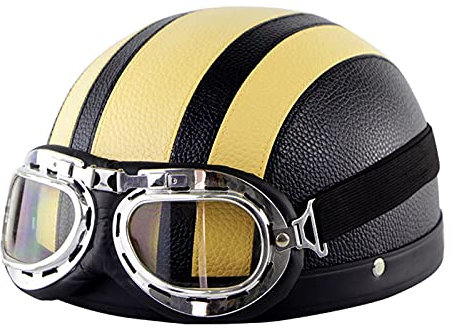 ZHEN Casque Moto Vintage Homme Femme De Pilote Rétro Casque Coupe-Vent avec Visière Lunettes De Vintage Casques Bols Scooter ECE Homologué Demi Casque pour Moto Vélo