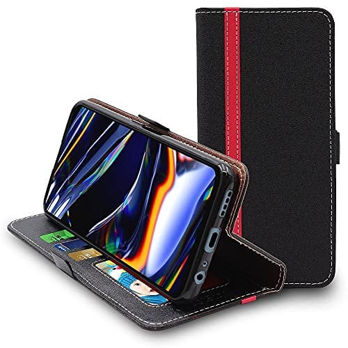 ebestStar - Cover per Realme 7 Pro, Custodia Libro Protezione Portafoglio, Pelle PU Porta Carte, Nero/Rosso