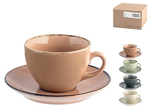 H&H Servizio Thè 4 Pezzi Pearl in Porcellana Robusta, Colori Assortiti – Beige, Azzurro, Verde – Tazze e Piattini Eleganti per Momenti di Relax
