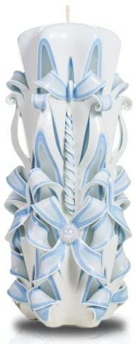 NOVECRAFTO Handgeschnitzte große Kerze – weiße, pastellblaue Kerzen aus umweltfreundlichen Materialien – perfekte Heimdekoration & Geschenkkerzen für viele Anlässe