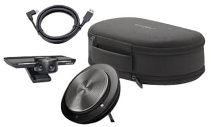 Jabra PanaCast Meet Anywhere - Videocamera con vista panoramica a 180° 4K Speak 750, certificata UC, funziona con zoom, Google Meet, cavo USB da 1 m e custodia da viaggio