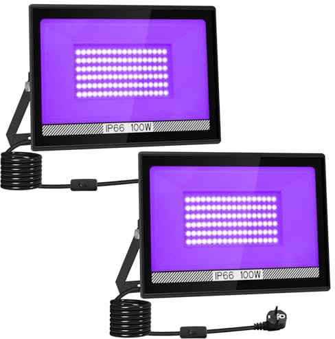 LED Schwarzlicht Strahler 100W, T-SUNUS LED Strahler UV Outdoor mit Stecker IP66 Wasserdicht 400-405NM Blacklight UV Scheinwerfer UV Fluter Deko für Neonfarben Disco Bar Pary Halloween