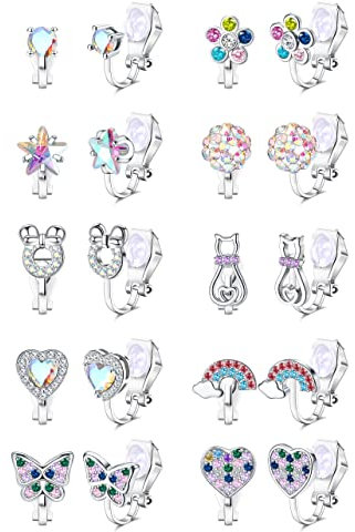 YADOCA 10 Paar Ohrclips Kinder Mädchen Clip on Ohrringe Ohne Ohrloch Herz Stern Regenbogen Katzen Blumen Schmetterling Ohrring Hypoallergene Ohrclips für Ohne Ohrlöcher Schmuck für Kinder Mädchen