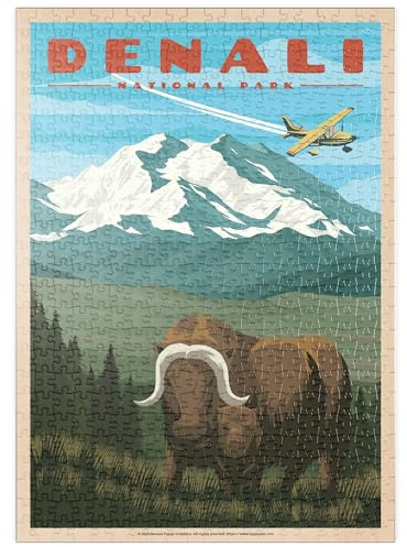 MyPuzzle Denali National Park - Wild Denali Musk Ox, Vintage Travel Poster - Premium 500 Teile Puzzle - MyPuzzle Sonderkollektion von Havana Puzzle Company