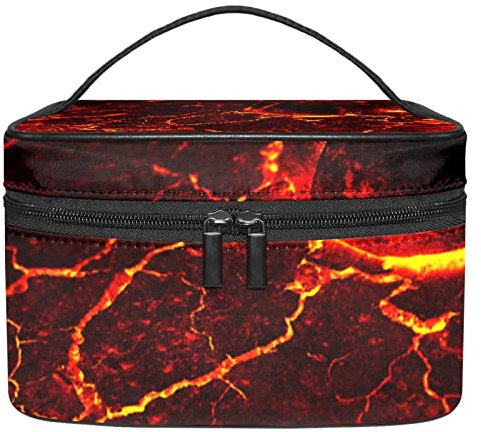 Reise-Make-up-Kosmetiktasche Aufbewahrungstasche Vulkanische Lava-Oberfläche Magma Textur Kosmetiktasche tragbar für Mädchen Frauen, Mehrfarbig, 22.5x15x13.8cm/8.9x5.9x5.4in