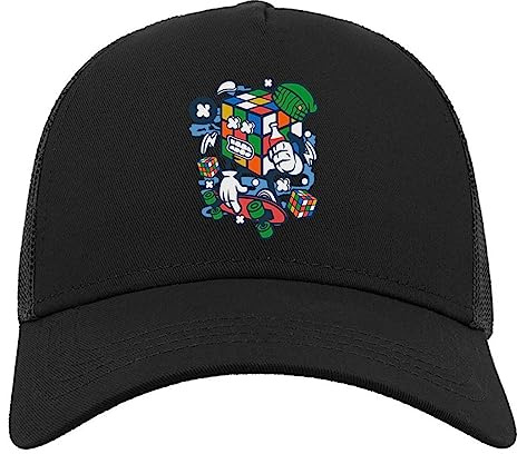 Rubix Cube Skater Rad Puzzle Funny Skater Art Cappello da Baseball con Berretto da Camionista in Cotone a Mezza Rete Nero