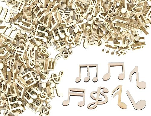 KAPSING 200 Stück Hölzern Musiknote deko, Mixed Dekorative Note, streudeko holz für Konzerte Scrapbooking Musik Party Hochzeit