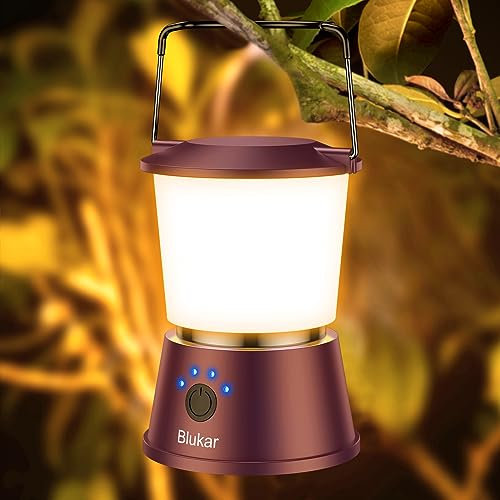 Blukar Lámpara Camping Recargable, Portátiles Superbrillante Linterna Camping LED-5 Modos Lluminación & Atenuación Continua, Larga Duración de la Batería, para Emergencia, Apagones, Senderismo, etc.