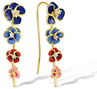 Santuzza Enamel Colorful Flower French Hook Earrings Peony Gold Plated Pierced Dangle Earrings for Women