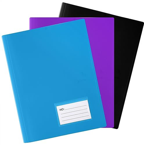 Lot de 3 chemises A4 à 110 pochettes en plastique - Pour individuel, école, bureau (3 couleurs)
