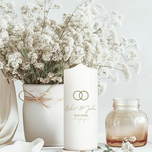Wandtattoo Loft Hochzeitskerze personalisiert mit Namen und Datum, Motiv mit Eheringen, 18cm x 7cm, personalisierte Gastkerze, Hochzeit Kerze selbst gestalten, Hochzeitsgeschenk, Valentinstagsgeschenk
