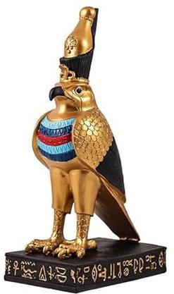 DRW Figur Horus Halcon Gott, goldfarben, aus Kunstharz, handbemalt, 7 x 11 x 20 cm
