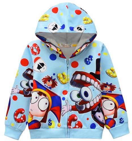 Jax Pomni Print Hoodie Zip Up Cartoon Sweatshirt Jacke Hoodies Casual Langarm Kleidung Tops für Teenager, C, 110 cm