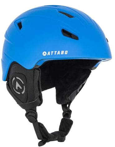 ATTABO Skihelm Kinder S200 In-Mold Konstruktion | Skihelme mit Aktive Belüftung | Brillenhalterung | Sicherheitshelm |Snowboard, Skiing, Hockey | Helm Kinder 50-54cm Blau ATB-SKI202