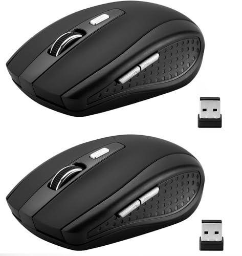 Guiheng Paquete de 2 ratones inalámbricos, mouse inalámbrico de 2.4 GHz, mouse de computadora 1200, 6 botones con nano receptor para laptop, PC, Chromebook, computadora, cuaderno, oficina (negro)