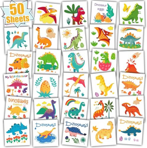 Leesgel Dino Tattoo Kinder Jungen Aufkleber, 50 Kindertattoos Jungen Hautfreundlich Set, Kinder Tattoo Jungen für Dino Geburtstag Deko Party Deko Mitgebsel
