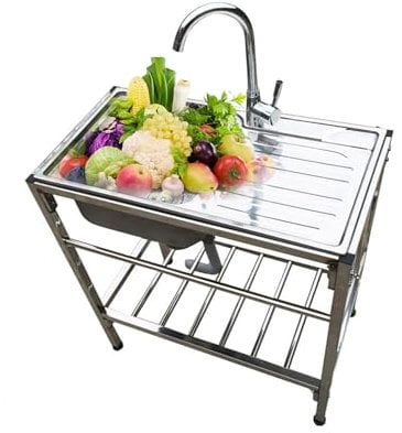 Edelstahl Werkbank Spülbecken Outdoor Küche Edelstahl Spültisch Gastro Camping Spüle With Workbench & Heiß-/kaltwasserhahn 1 Beckenfür Outdoor,Hinterhof, Garage,Garten. (Size : Single cold, Color :