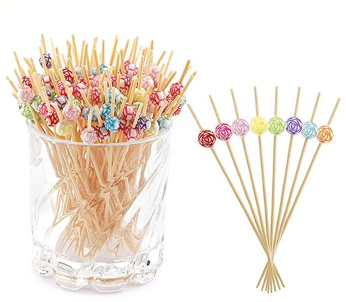 NIEITRK Pique Aperitif,Pic Brochette Bois,Pique Brochette Bois,Brochettes Cocktail Réutilisable,Brochette Bonbon,Decoration Cocktail,Pique Marshmallow,Coeur Brochettes Cocktail,Pique Brochette Bois