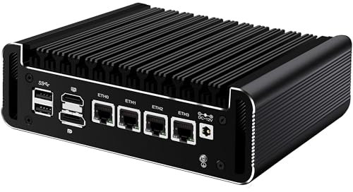 AIOPCWA Mini PC Firewall N100, Micro Router Appliance Fanless, 4 x 2.5GbE i226V LAN, 8GB DDR5 RAM 128GB NVMe SSD, Support OPNsense, Linux Ubuntu