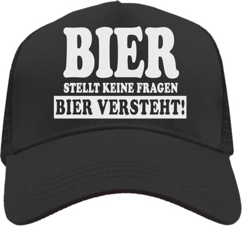 Functon+ Bier Stellt Keine Fragen Bier Versteht! Mesh Back Trucker Cap Adjustable Snapback Hat Casual Black, Schwarz , Einheitsgröße